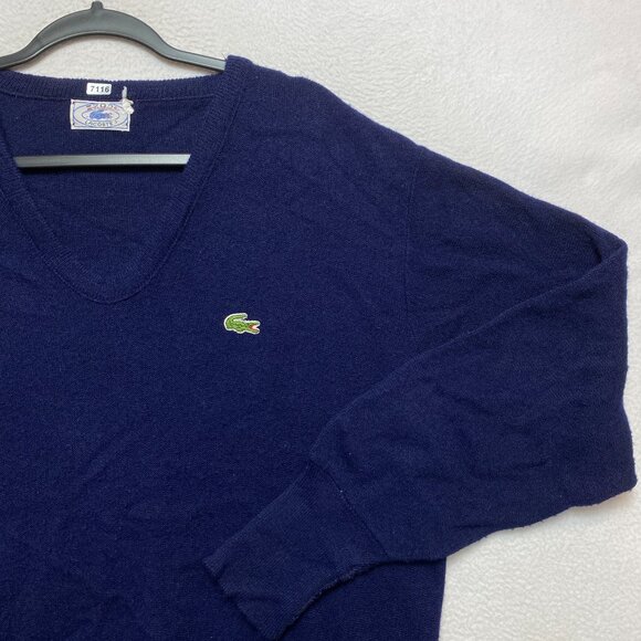 VINTAGE Lacoste Izod Sweater Mens XL Blue UNION MADE V-Neck Pullover - Picture 3 of 11